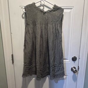 Free People Smocked Sleeveless Crochet Yoke Cotton Tunic (Minuscule defect)